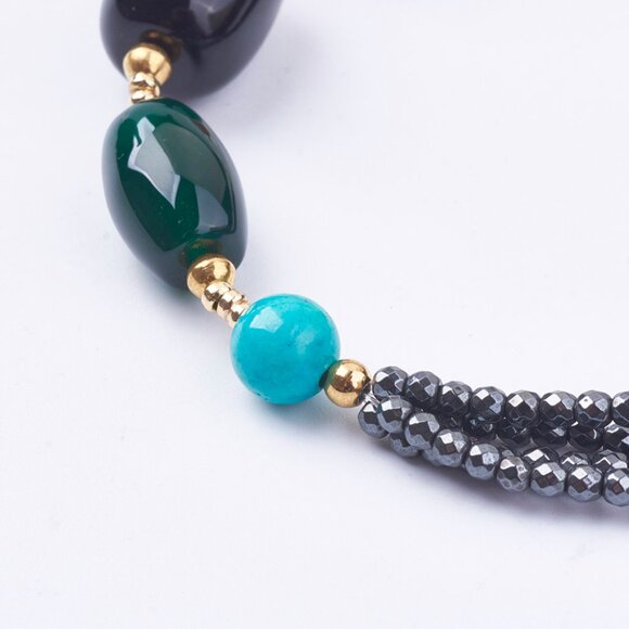 Natural Agate & mixed Gemstone Bracelet 3 rows faceted hematite NWOT Great GIFT - Picture 2 of 3